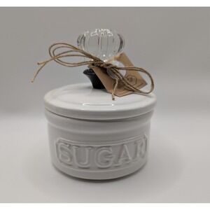Mud Pie Glass Door Knob Sugar Bowl With Lid 2 Piece Set White Ceramic 2015 NWT